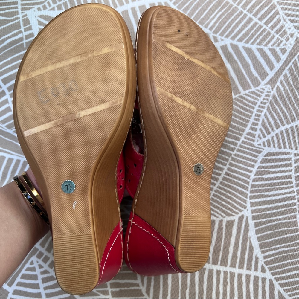 Shoes | Perforated Red Leather Slip On Wedge Sandal Size 7.5 - Picture 4 of 4
